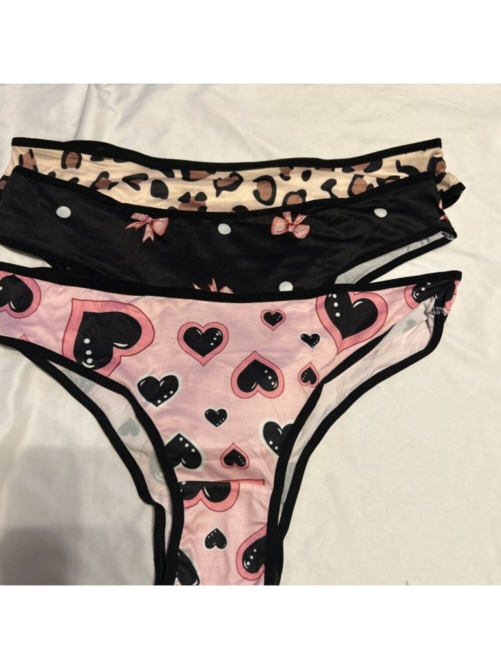 Morvia 3pk Bows Leopard Hearts Pattern Woman’s panties 2XL Lingerie Valentines